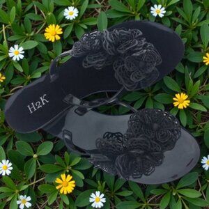 Black Jelly Flip Flops for Women